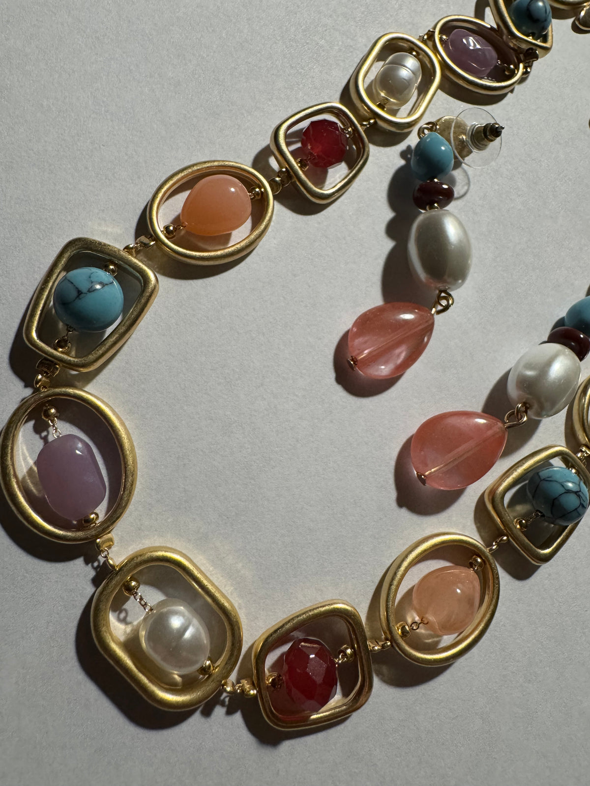 Signed Style and Co. Mixed Stone Orbital Necklace and Earring Set