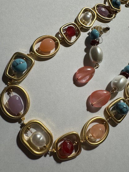 Signed Style and Co. Mixed Stone Orbital Necklace and Earring Set