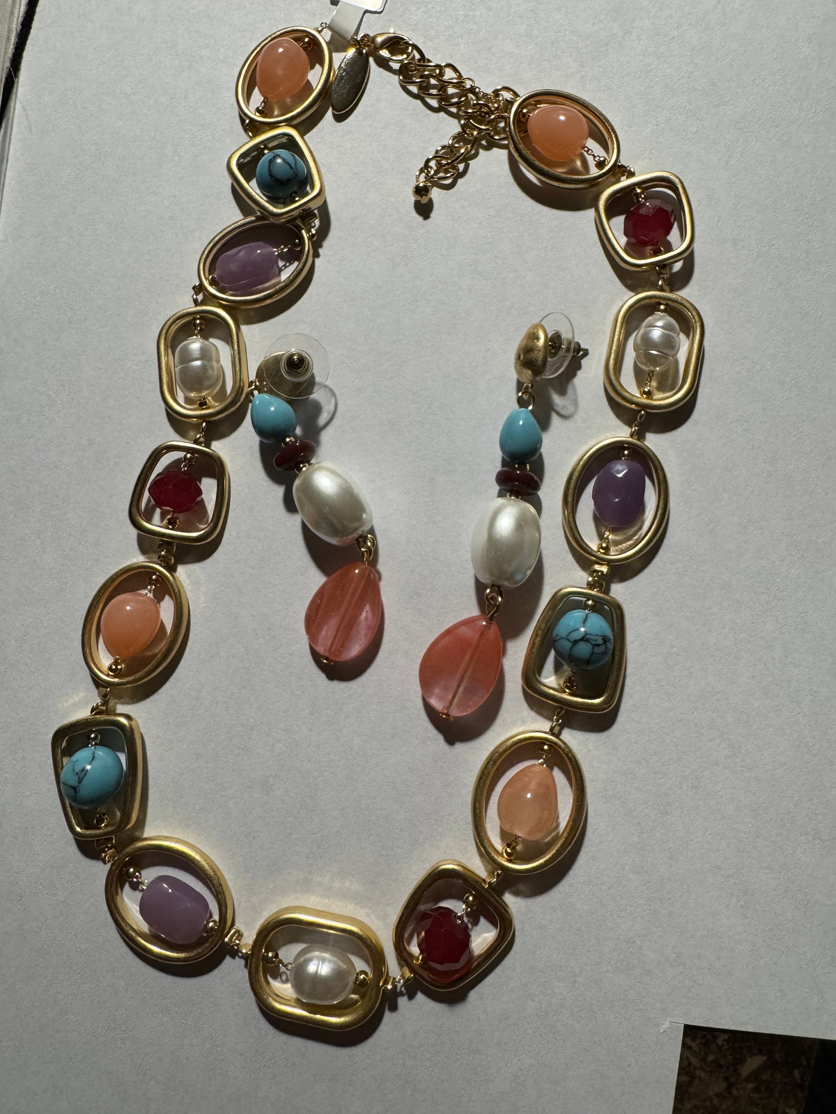 Signed Style and Co. Mixed Stone Orbital Necklace and Earring Set