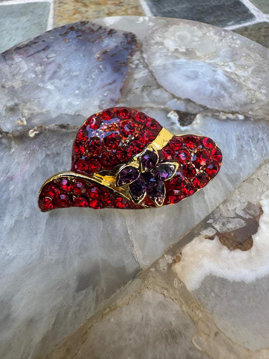 Vintage Red Hat Society Rhinestone Brooch