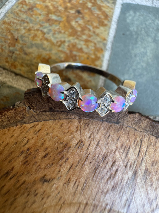 Vintage Sterling Silver 925 RBP Fire Opal Ring with CZ