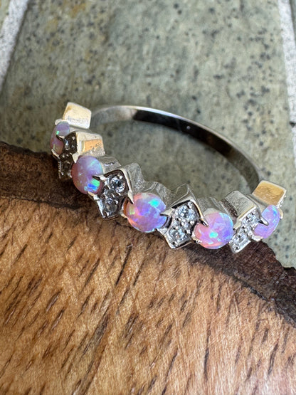 Vintage Sterling Silver 925 RBP Fire Opal Ring with CZ
