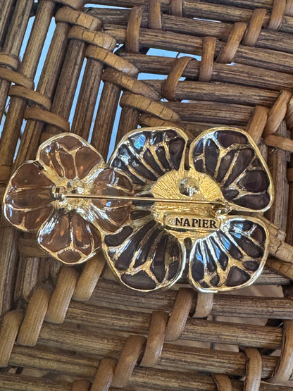 Vintage Gold Tone Signed Napier Floral Brooch