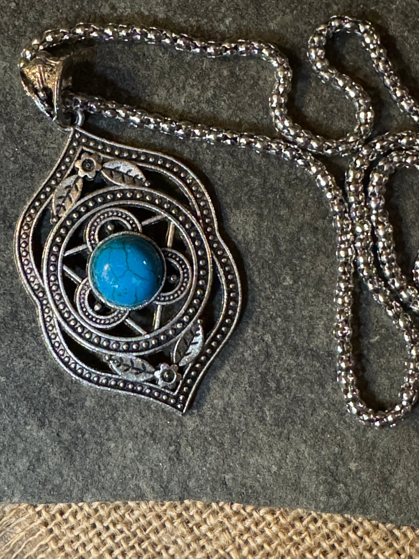 Boho Silver Medallion Turquoise Beaded Pendant Necklace