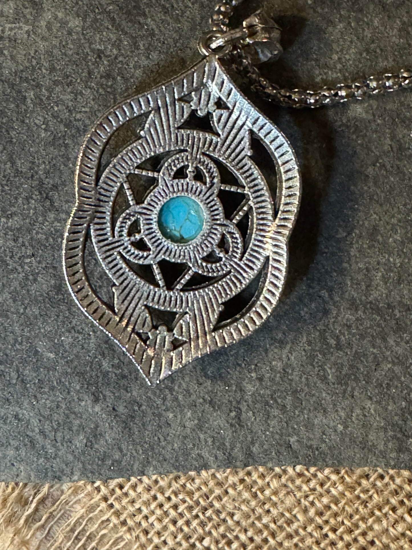 Boho Silver Medallion Turquoise Beaded Pendant Necklace