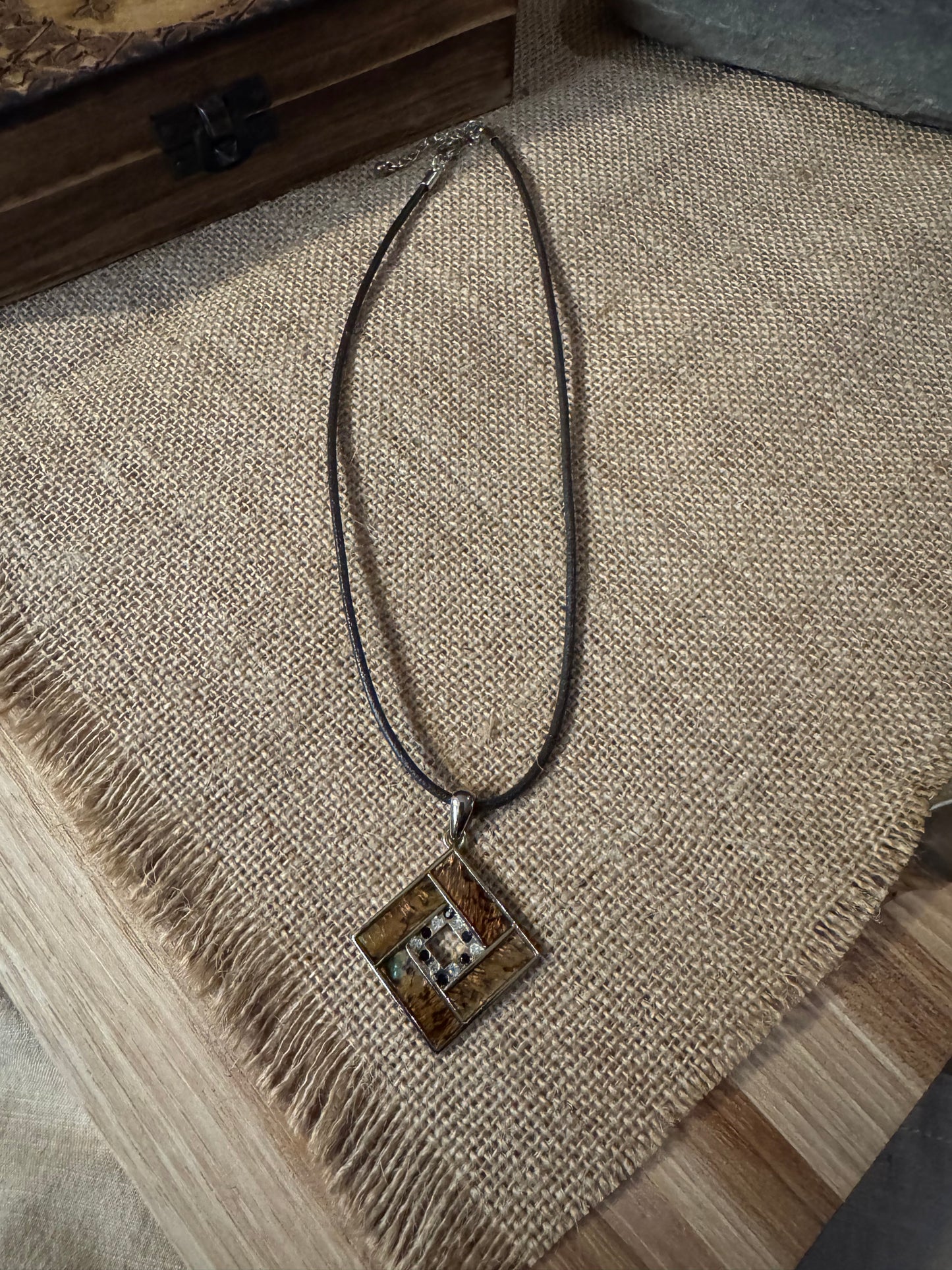 Signed Kenneth Cole Geometric Inlay Pendant Necklace