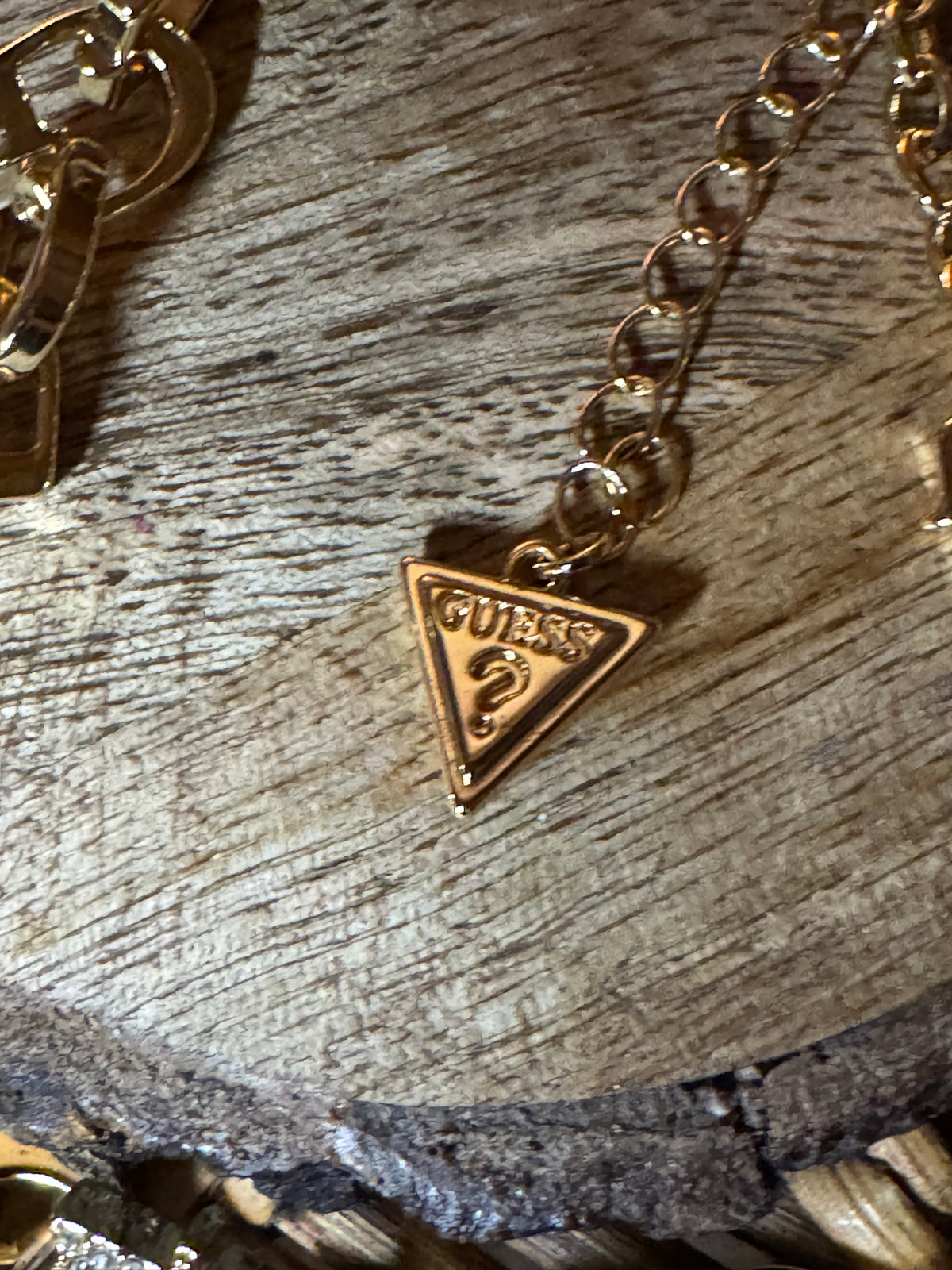 Signed Gold Tone Guess G Link Necklace with Pave Crystals
