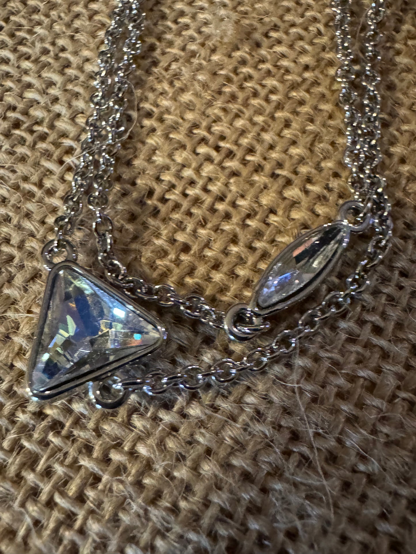 Signed Park Lane Long Silver Crystal Station Necklace