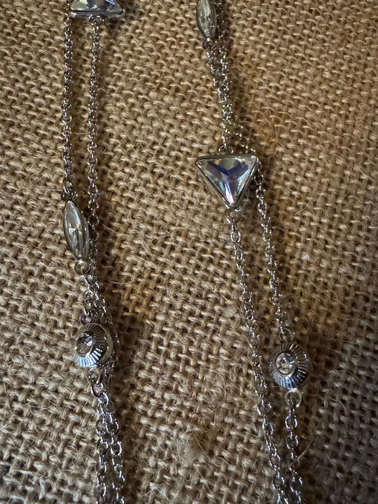 Signed Park Lane Long Silver Crystal Station Necklace