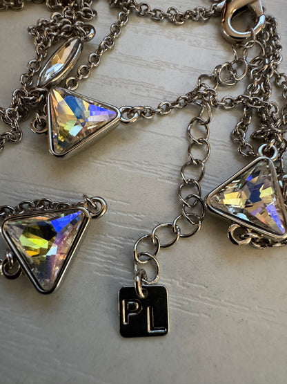 Signed Park Lane Long Silver Crystal Station Necklace