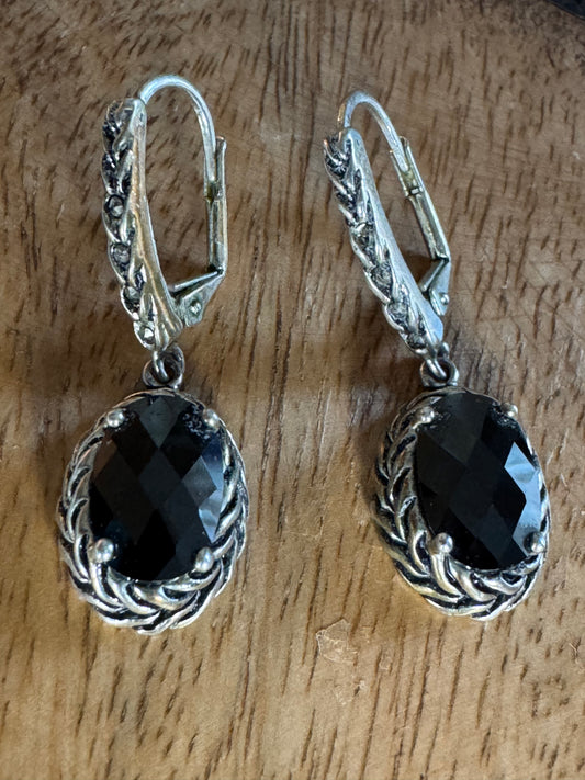 Vintage Premier Designs Silver Onxy Dangle Earrings