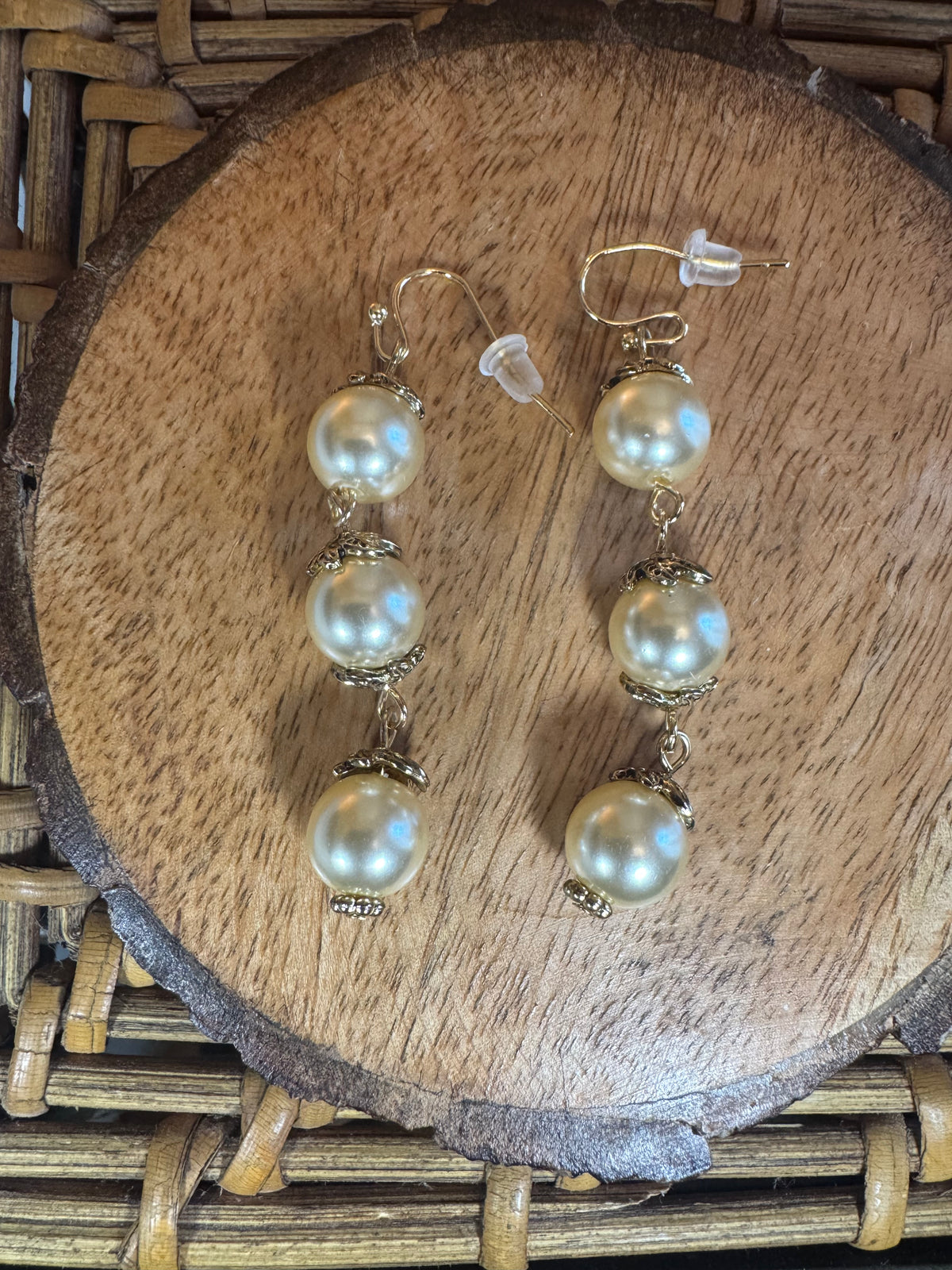 Vintage-Inspired Three Faux Pearl Dangle Earrings