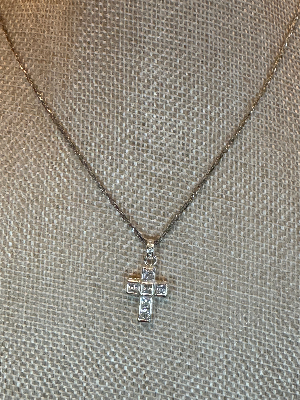 Silver Tone Cross with Rhinestones Pendant Necklace