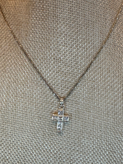 Silver Tone Cross with Rhinestones Pendant Necklace