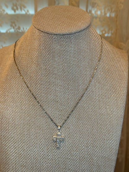 Silver Tone Cross with Rhinestones Pendant Necklace