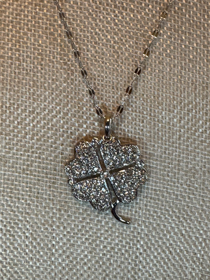 Silver Tone Four Leaf Clover Pendant Necklace