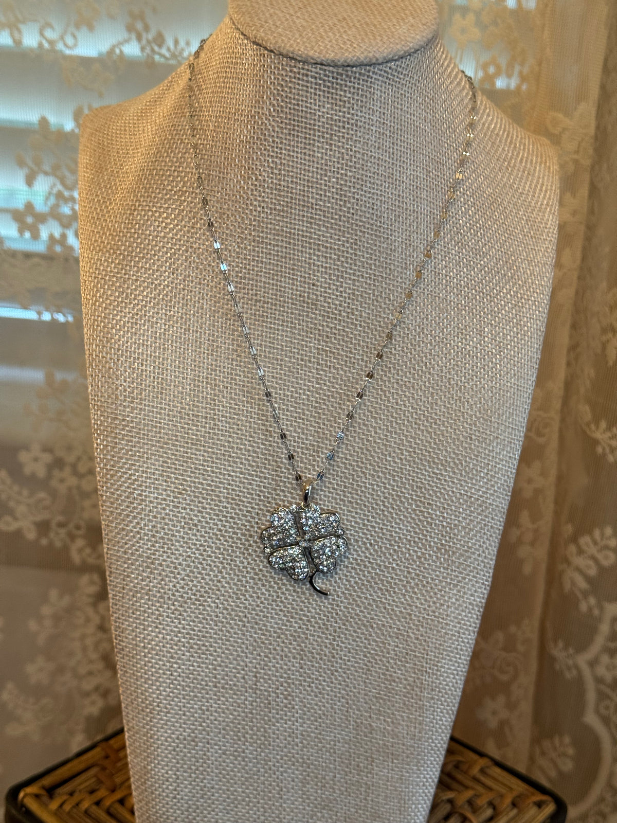 Silver Tone Four Leaf Clover Pendant Necklace