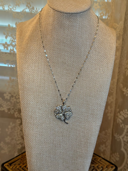 Silver Tone Four Leaf Clover Pendant Necklace