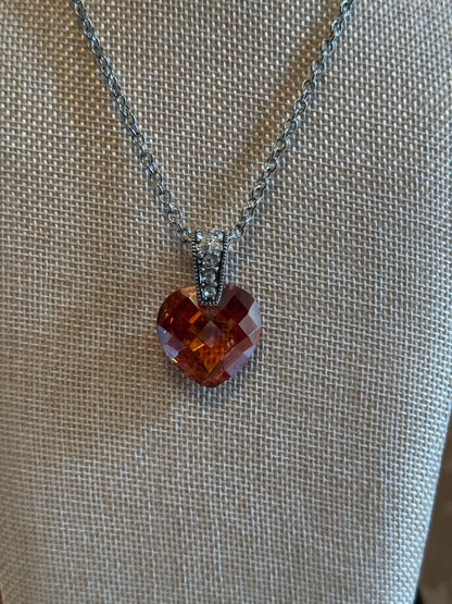 Vintage Red Glass Heart Pendant Necklace