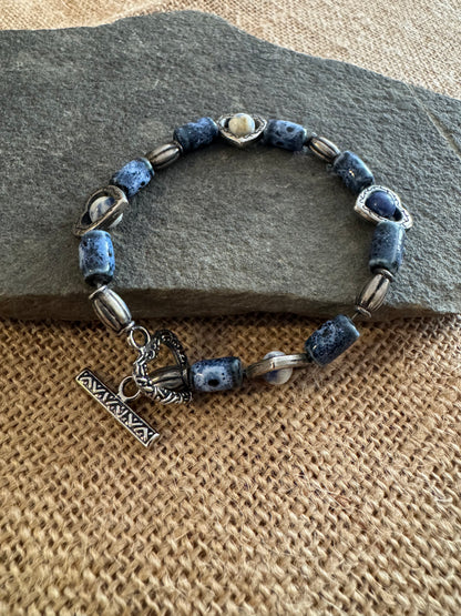 Sodalite & Silver Heart Beaded Bracelet