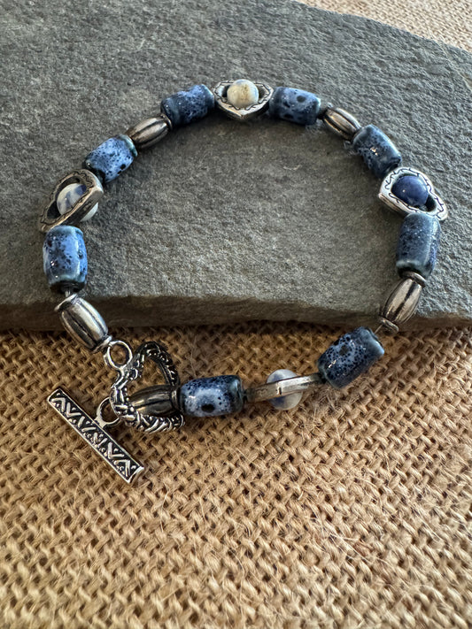 Sodalite & Silver Heart Beaded Bracelet