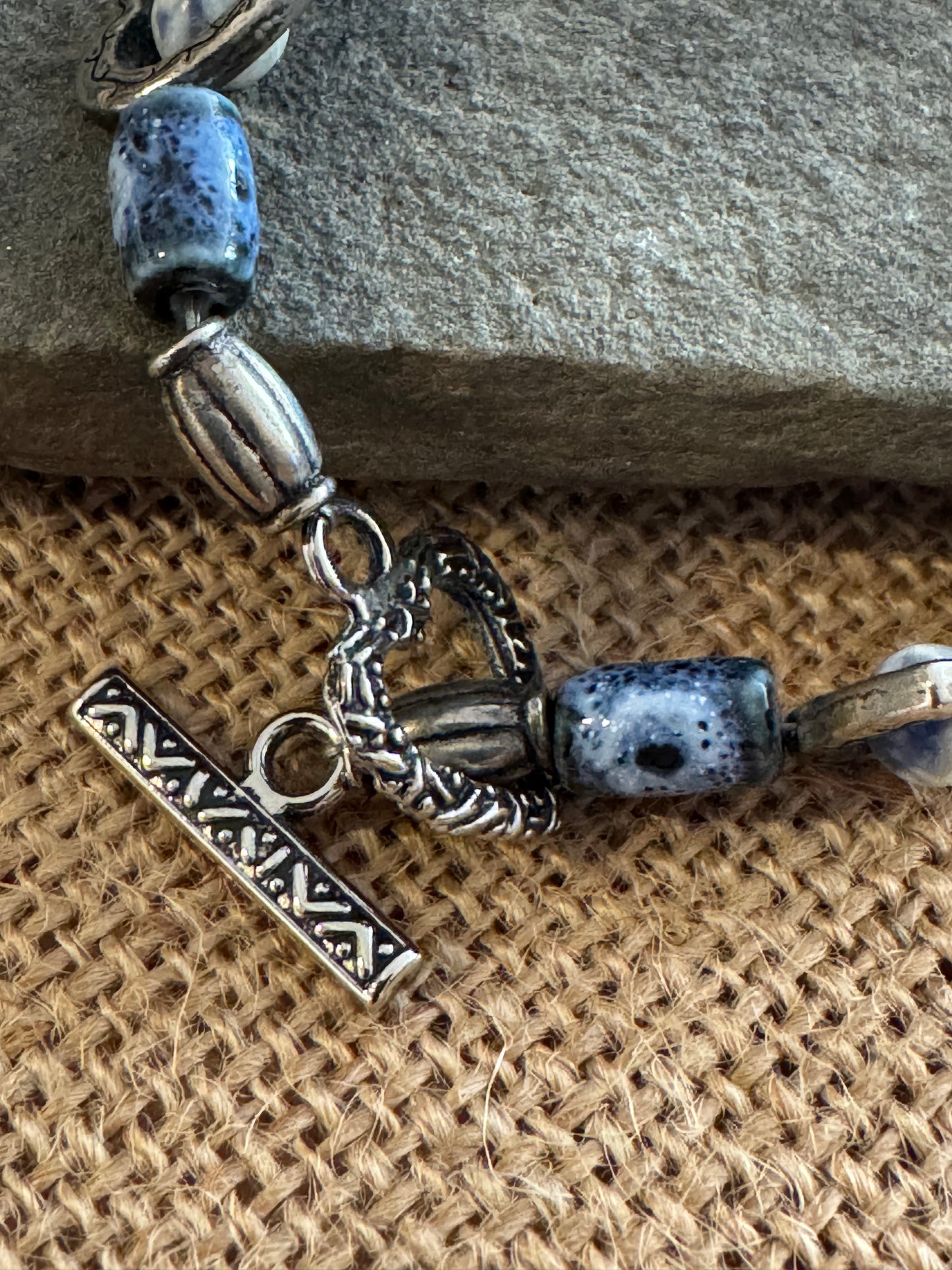 Sodalite & Silver Heart Beaded Bracelet