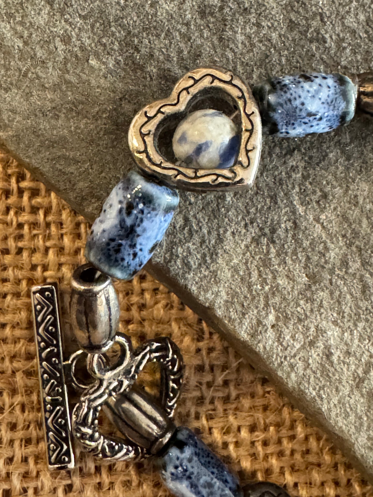 Sodalite & Silver Heart Beaded Bracelet