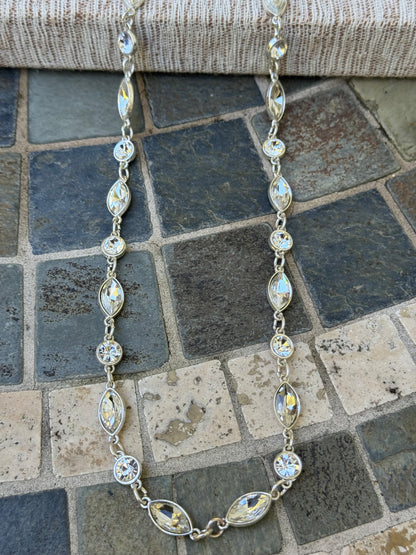 Silver Tone"1946" Necklace with Clear Crystals
