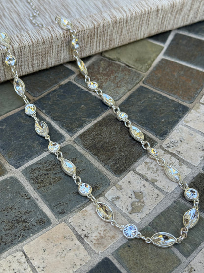 Silver Tone"1946" Necklace with Clear Crystals