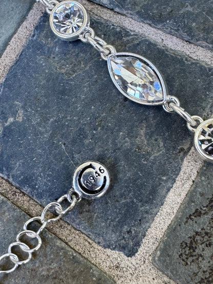 Silver Tone"1946" Necklace with Clear Crystals