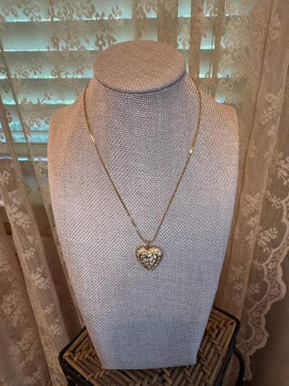 Gold Tone Heart Pendant Necklace with Pave Crystals