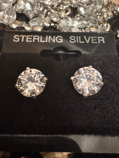 Sterling Silver Round Cubic Zirconia Stud Earrings