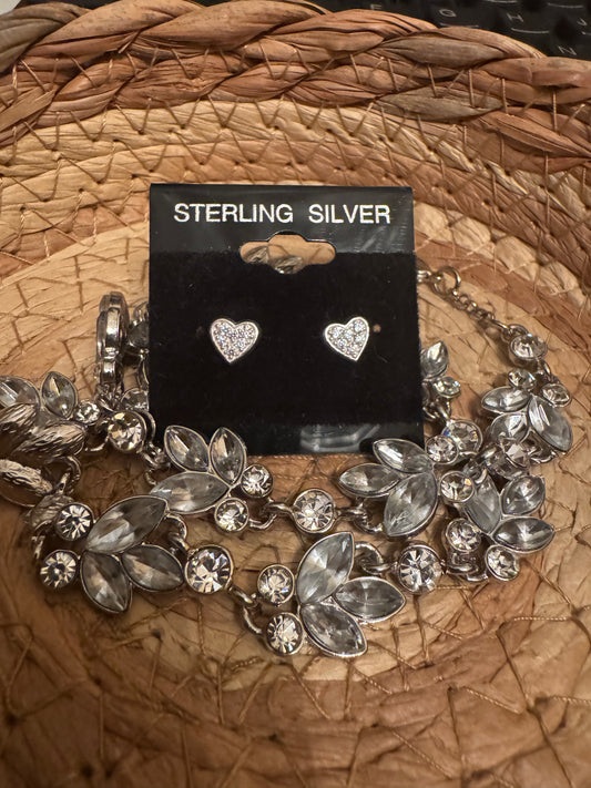Sterling Silver Crystal Heart Stud Earrings