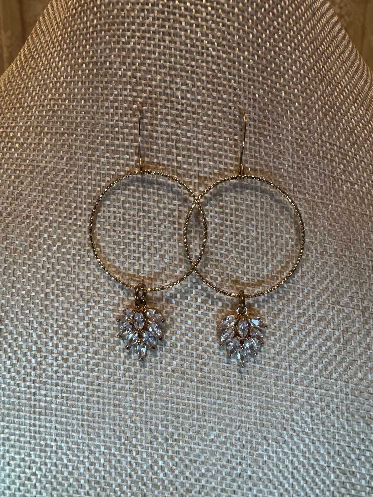 Gold Tone Hoop Earrings with Pendant Crystals
