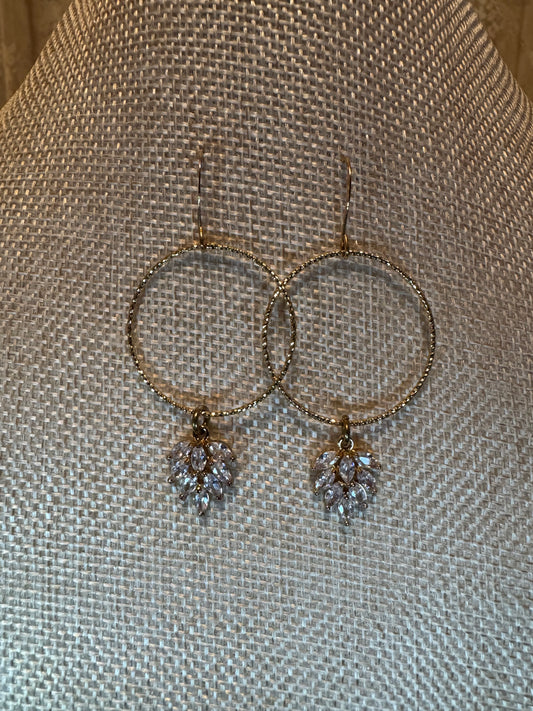 Gold Tone Hoop Earrings with Pendant Crystals