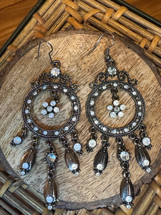 Dark metal or gunmetal-tone chandelier dangle earrings