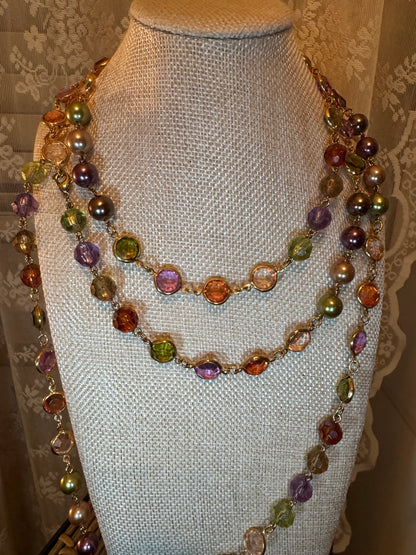 Vintage Signed Premier Designs - Sunset Glow Multi-Strand Station Necklace