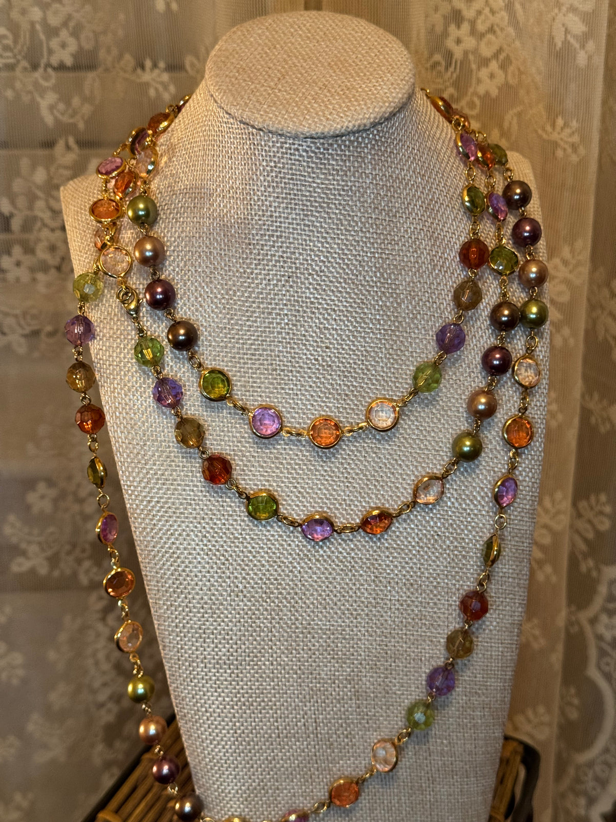 Vintage Signed Premier Designs - Sunset Glow Multi-Strand Station Necklace