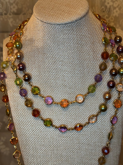 Vintage Signed Premier Designs - Sunset Glow Multi-Strand Station Necklace