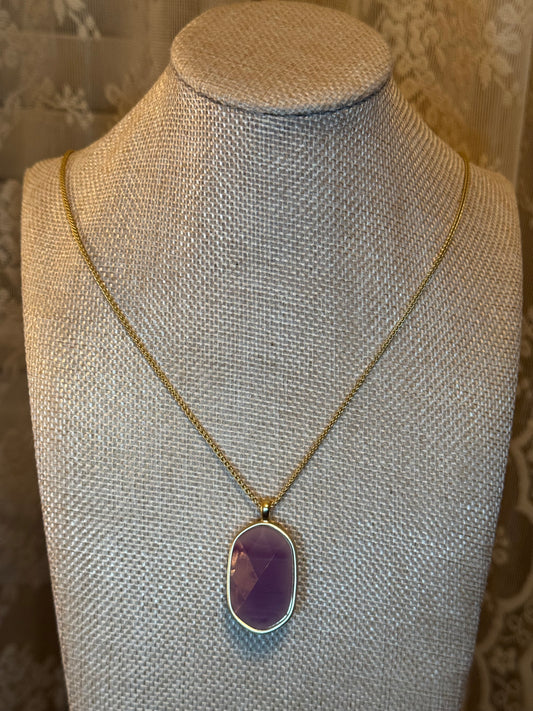 Reversable Purple & Yellow Faceted Stone Pendant Necklace