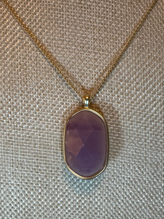 Reversable Purple & Yellow Faceted Stone Pendant Necklace
