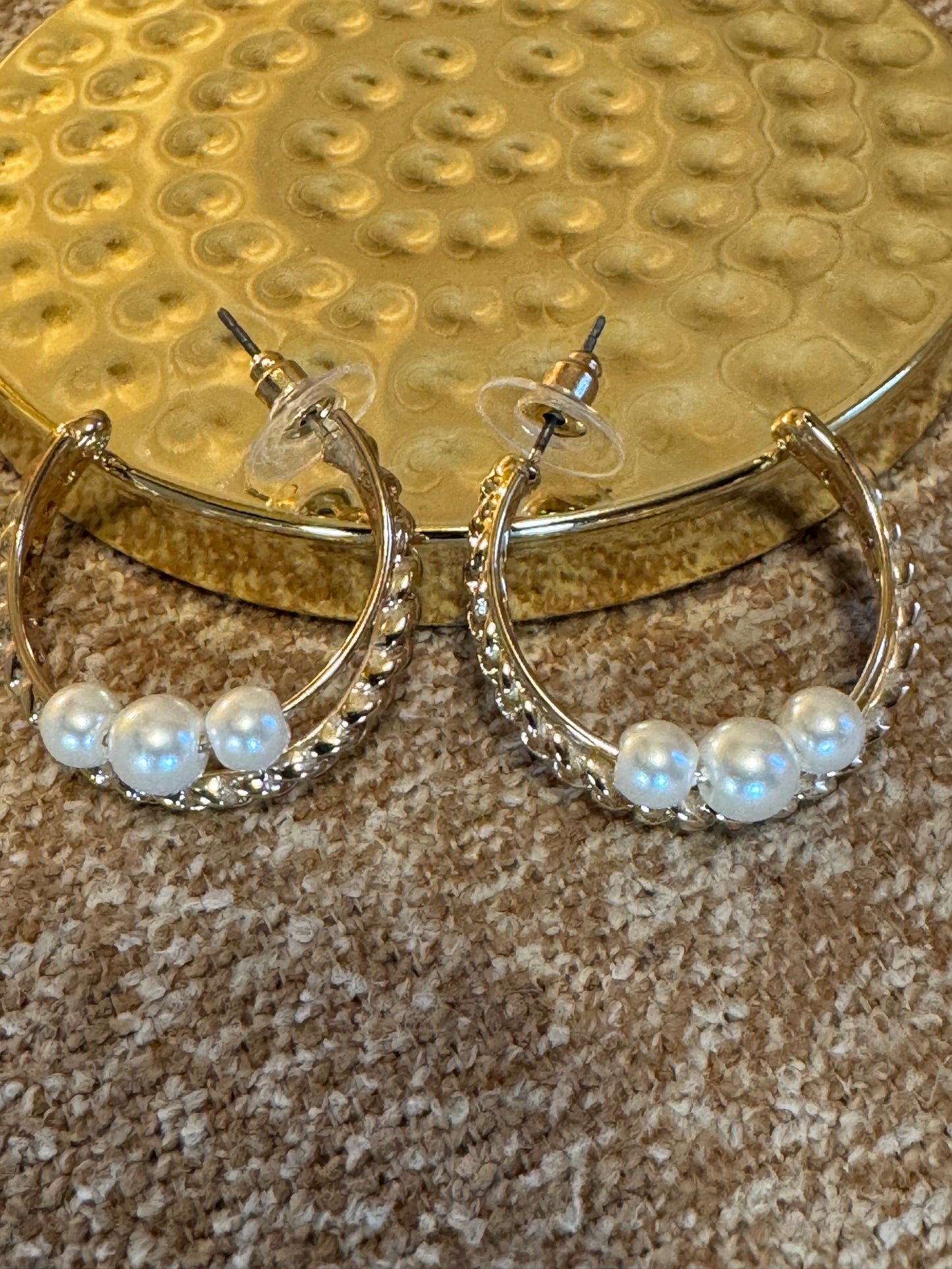 Gold Tone Hoop with Pearls Earrings