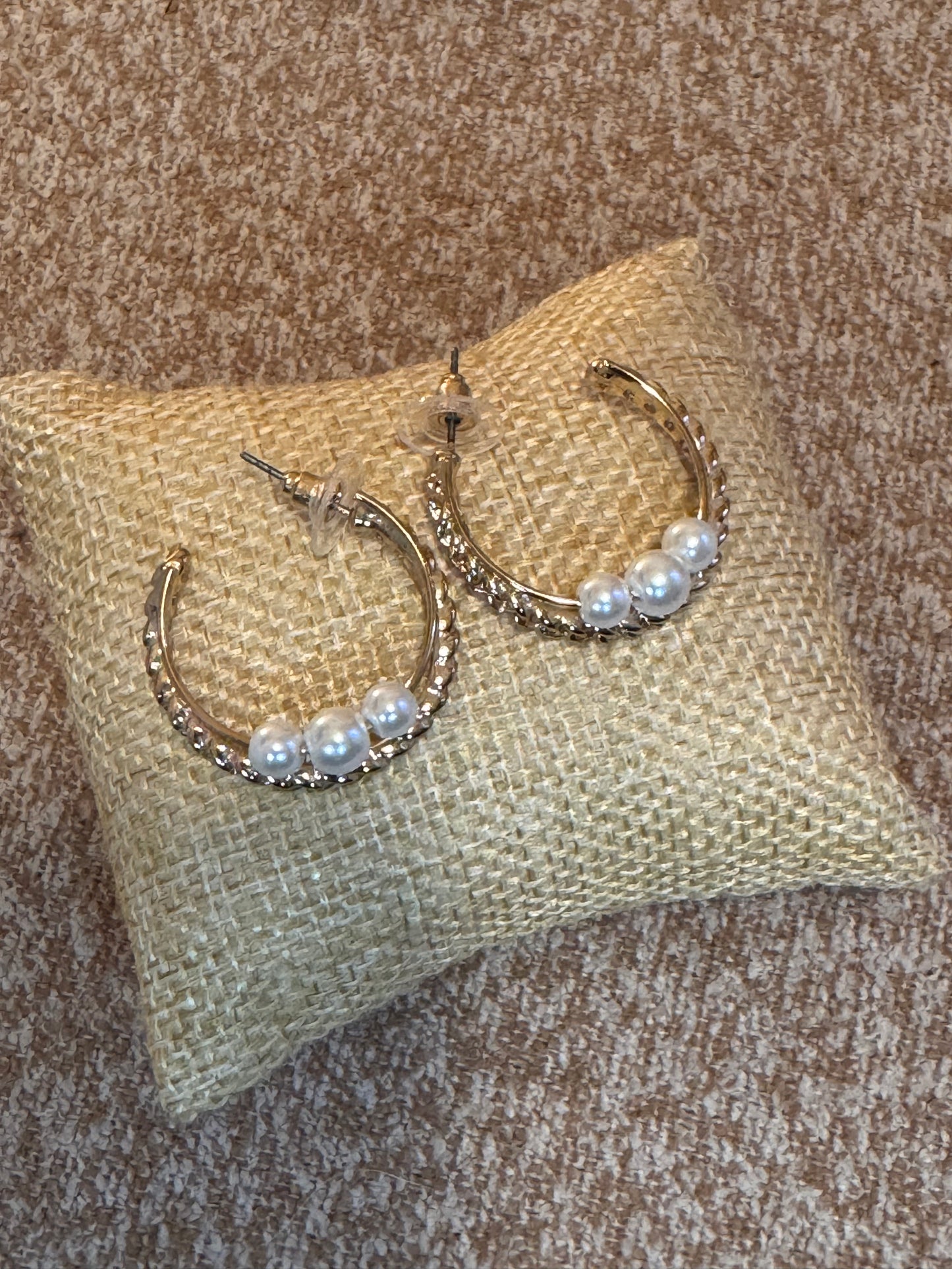 Gold Tone Hoop with Pearls Earrings