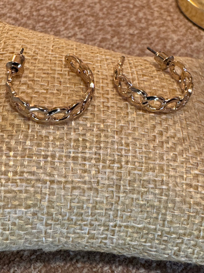 Braided Gold Tone Hoop Earrings