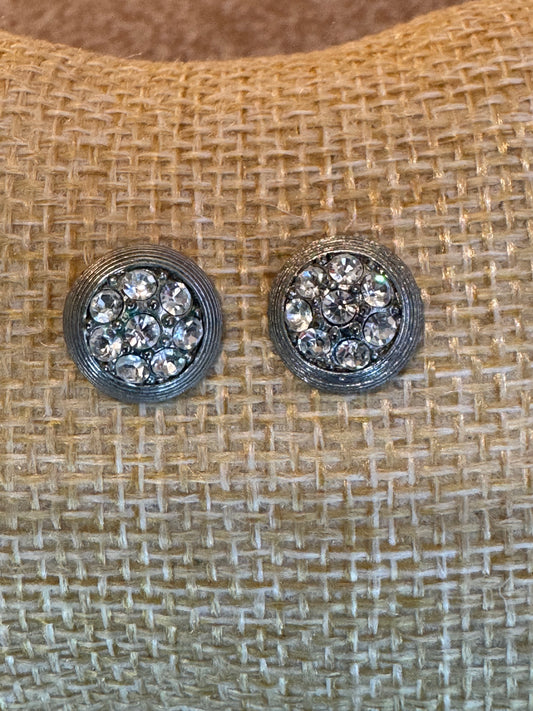 Vintage Silver Tone and Rhinestone Crystal Stud Earrings