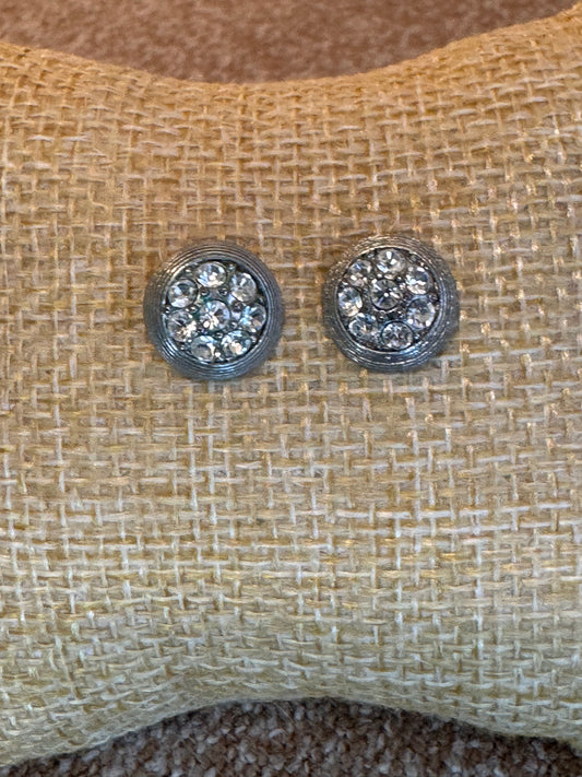 Vintage Silver Tone and Rhinestone Crystal Stud Earrings