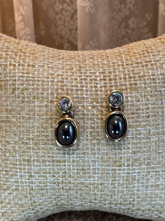 Vintage Tahitian Pearl and Rhinestone Earrings