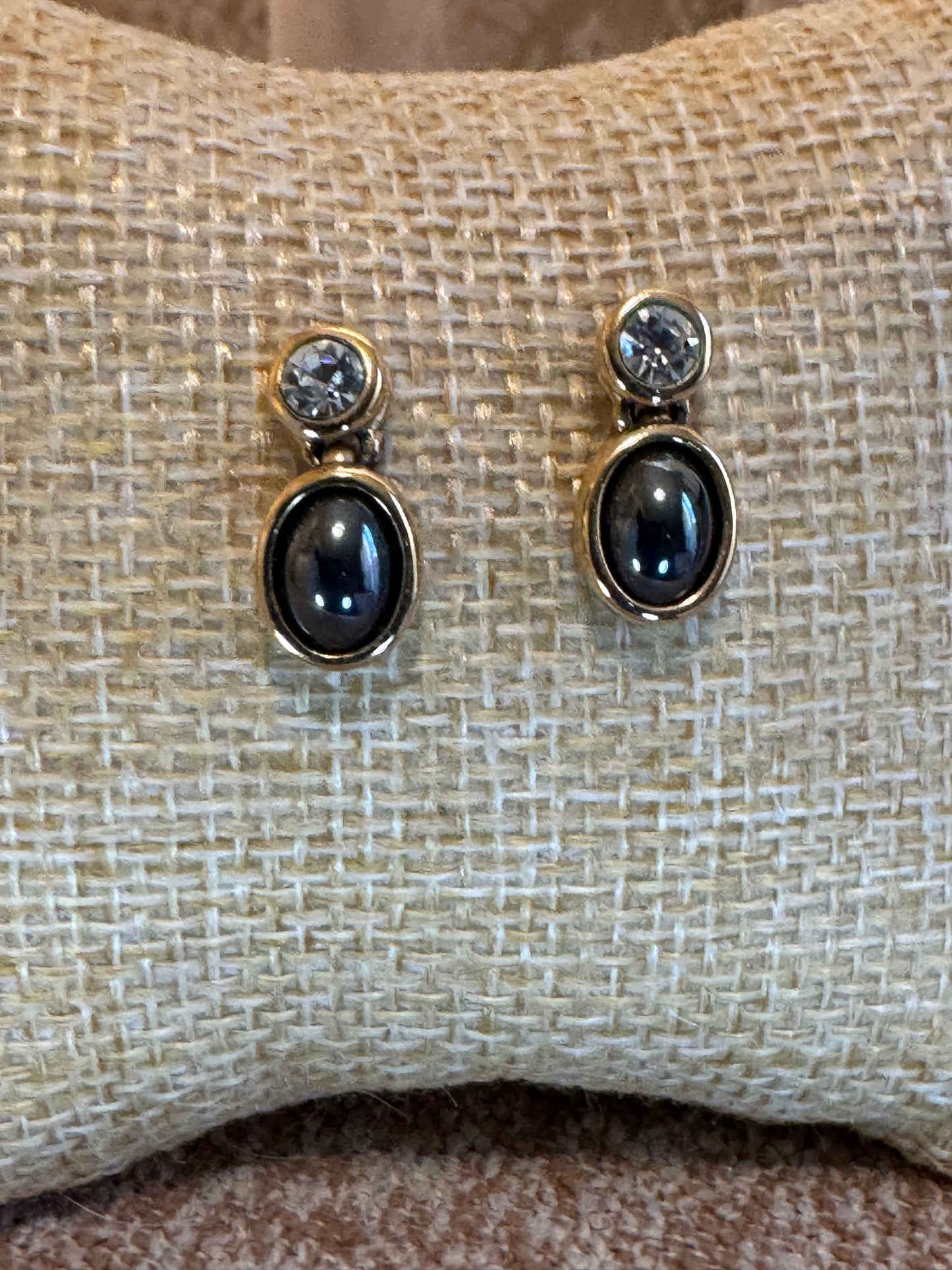 Vintage Tahitian Pearl and Rhinestone Earrings