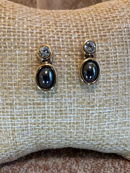 Vintage Tahitian Pearl and Rhinestone Earrings