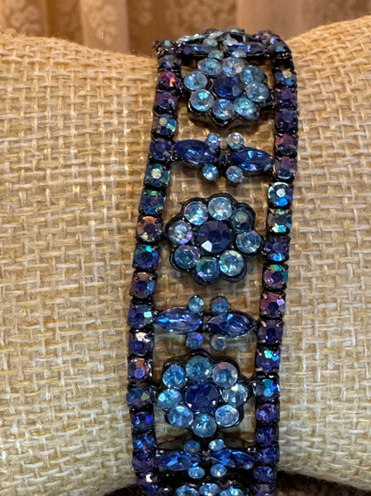 Vintage Blue and Purple Rhinestone Bracelet